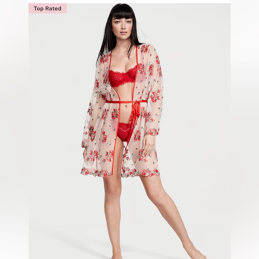 VS floral embroidery sheer mesh robe